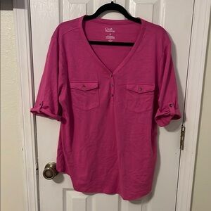 Croft & Barrow Pink Relaxed Buttoned Blouse